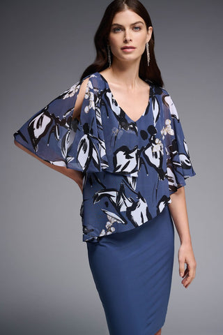 Silky Knit And Floral Chiffon Sheath Dress