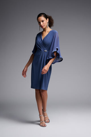 Silky Knit And Chiffon Wrap Dress