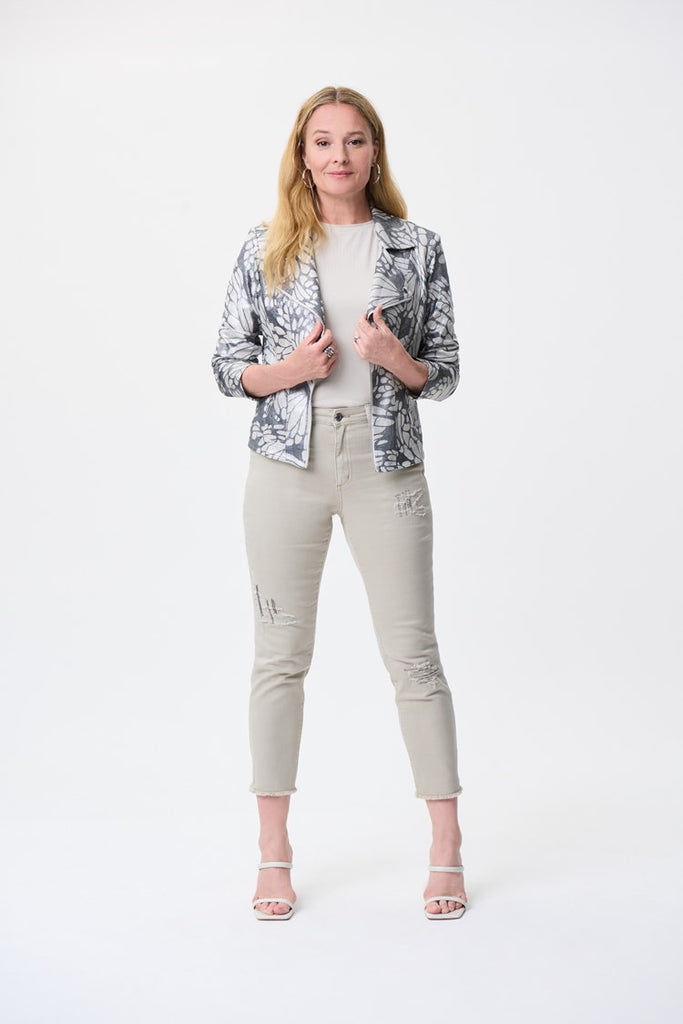 Printed Button-Front Suede Jacket