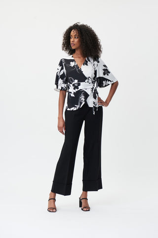 Woven Wide-Legged Twill Cuff Pants