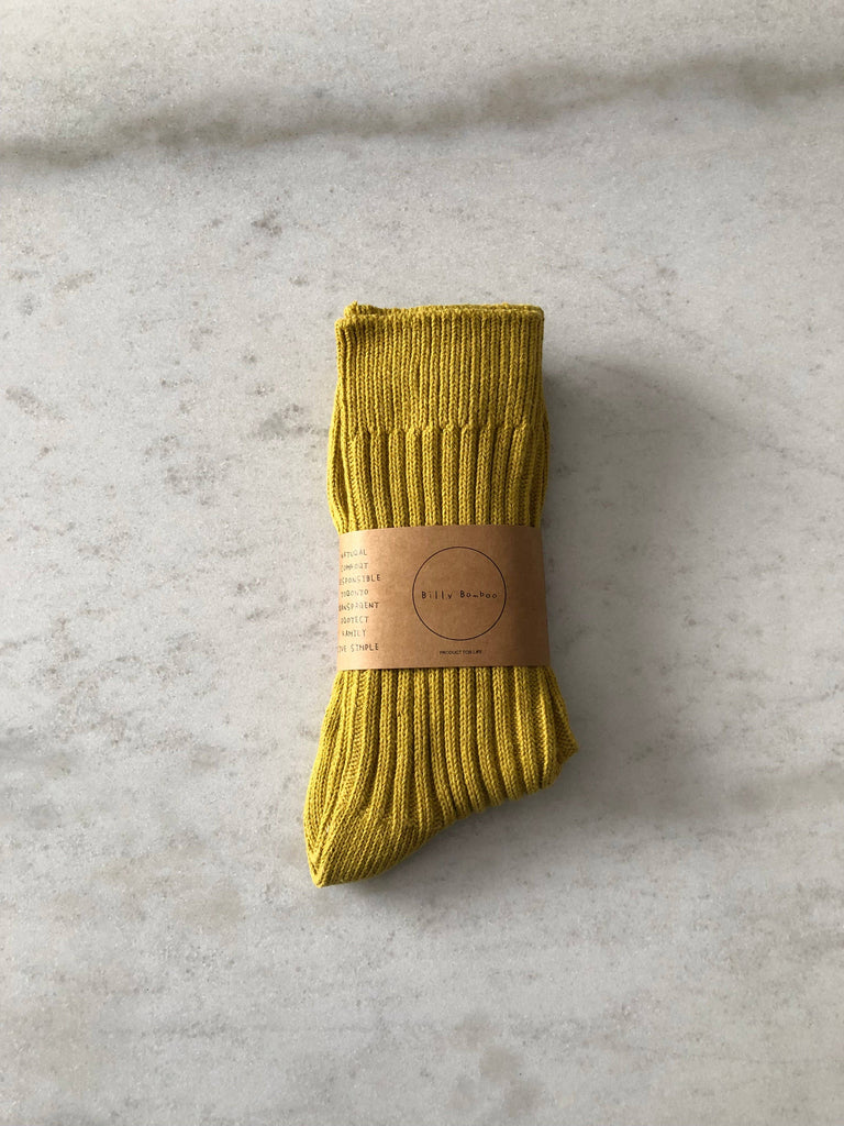 RIBBED COTTON HIGH SOCKS - pastel: Mustard