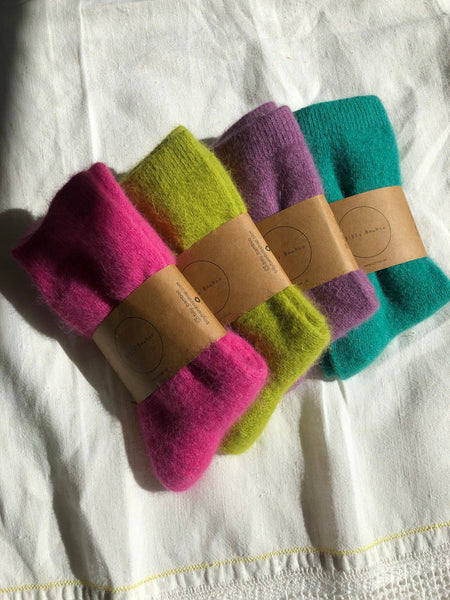 FLUFFY ANGORA SOCKS - CRYSTALS: Purple Amethyst / One size ( M )