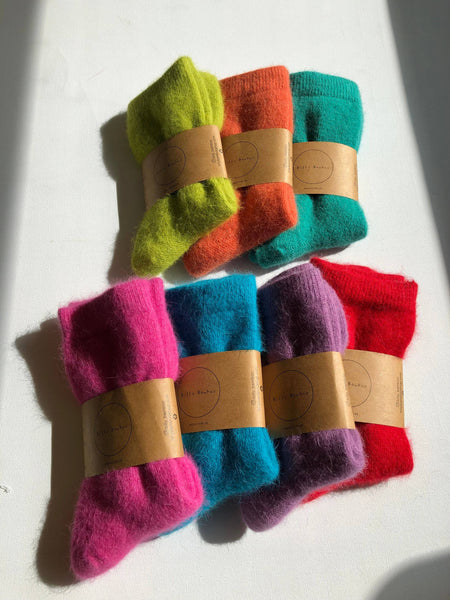 FLUFFY ANGORA SOCKS - CRYSTALS: Purple Amethyst / One size ( M )