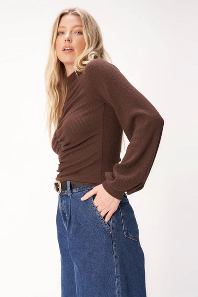 L'AMORE RUCHED COZY MOCK NECK TOP