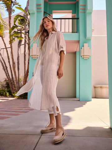 Foil Print Linen Blend Tunic Dress