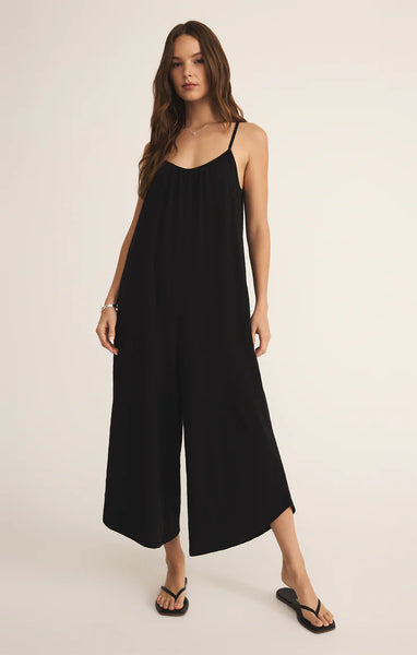 TEXTURED FLARED JUMPSUIT