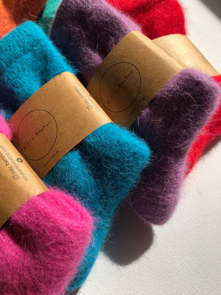 FLUFFY ANGORA SOCKS - CRYSTALS: Purple Amethyst / One size ( M )