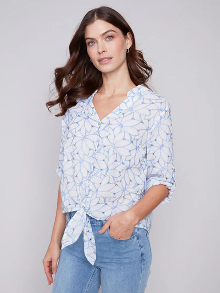EMBROIDERED FRONT TIE BLOUSE