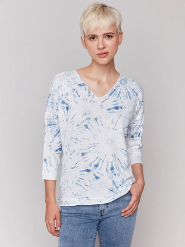 Printed V-Neck Knit Top