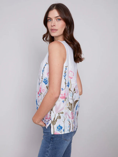 FLORAL PRINTED LINEN TOP