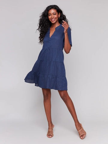 Tiered Linen Blend Dress