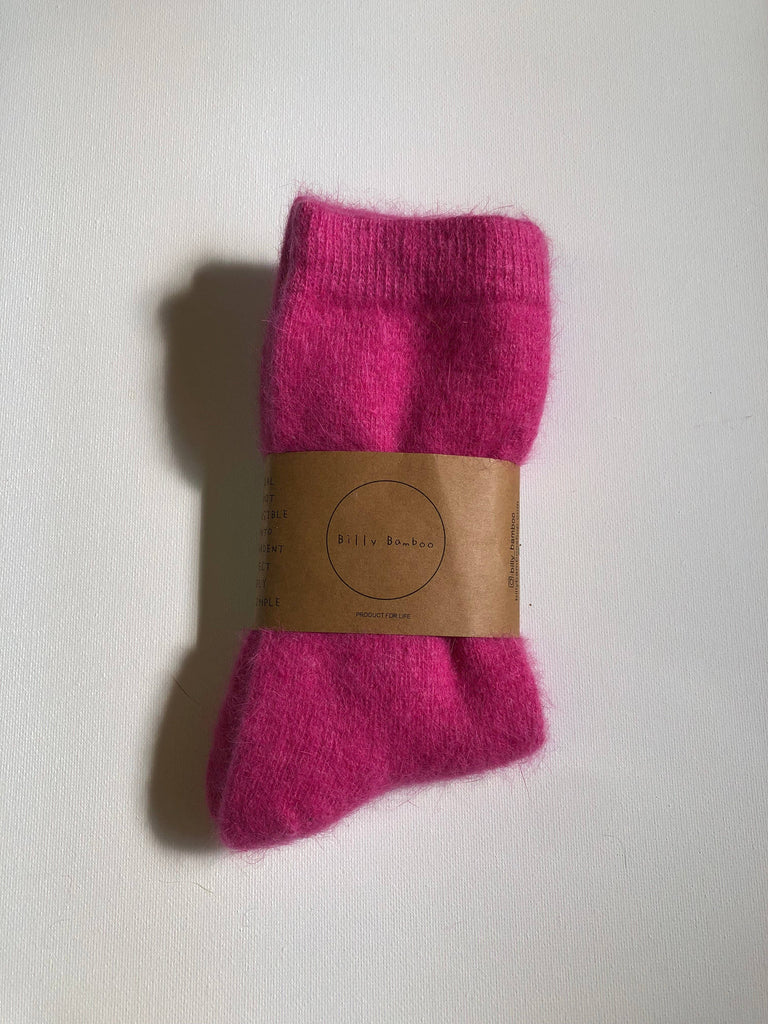 FLUFFY ANGORA SOCKS - CRYSTALS: Pink ruby / One size ( M )