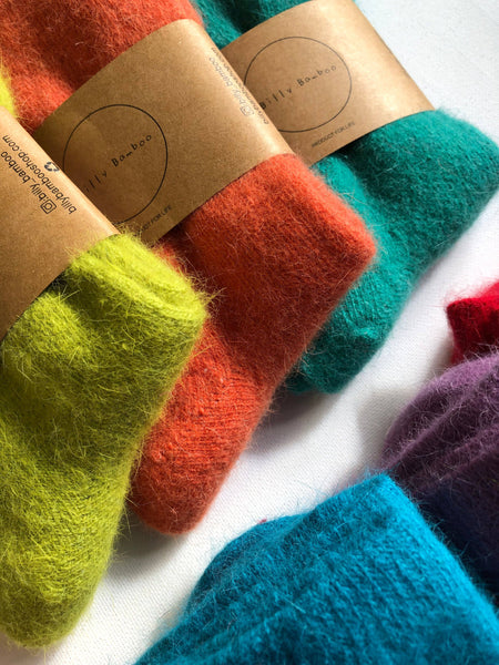 FLUFFY ANGORA SOCKS - CRYSTALS: Purple Amethyst / One size ( M )
