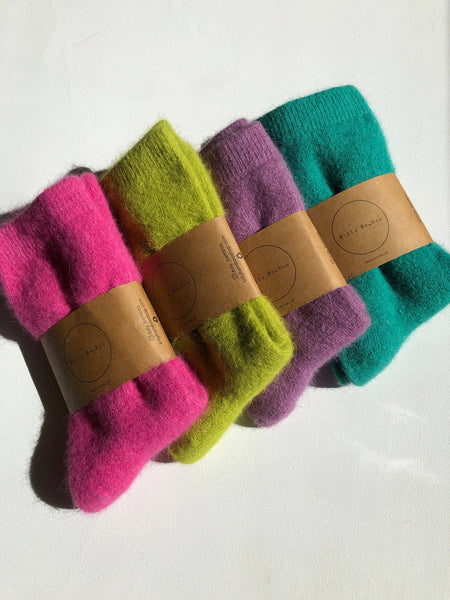 FLUFFY ANGORA SOCKS - CRYSTALS: Purple Amethyst / One size ( M )