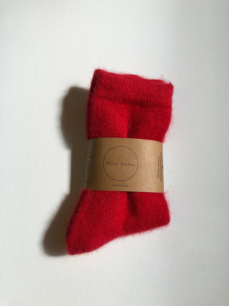 FLUFFY ANGORA SOCKS - CRYSTALS: Pink ruby / One size ( M )