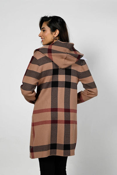 PLAID HOODED CARDIGAN