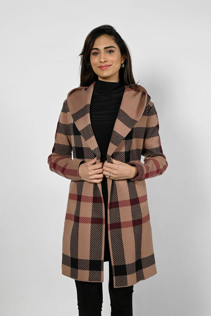 PLAID HOODED CARDIGAN