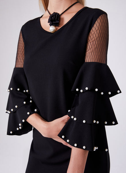 RUFFLE BELL SLEEVE DRESS