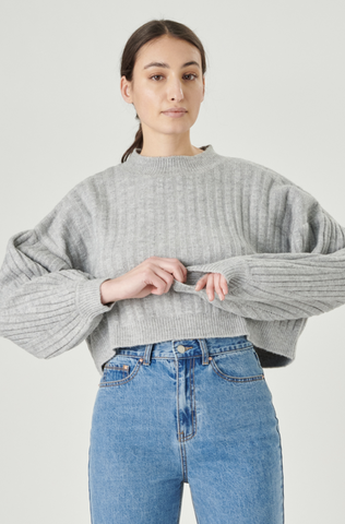 RIBBED PUFF SLEEVE PULLOVER