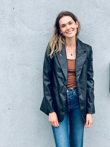 ALEXIS VEGAN LEATHER JACKET WITH STRETCH BACK