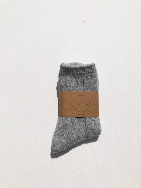 CABLE WOOL SOCKS: Light gray / M/L