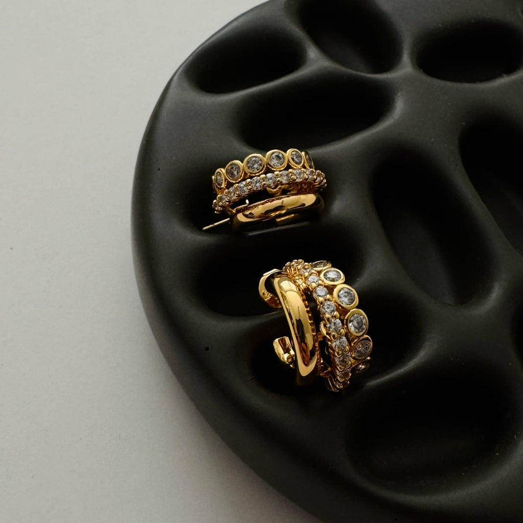 Bushra Huggies- Gold with White Zirconia