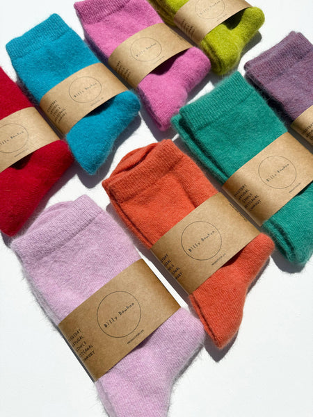 FLUFFY ANGORA SOCKS - CRYSTALS: Pink ruby