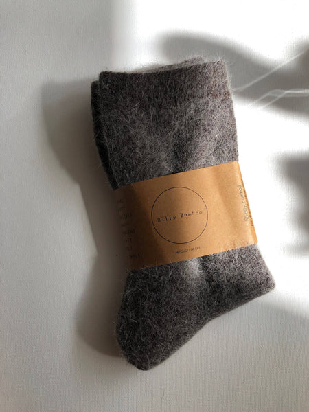 FLUFFY ANGORA SOCKS - NEUTRAL: Dark gray