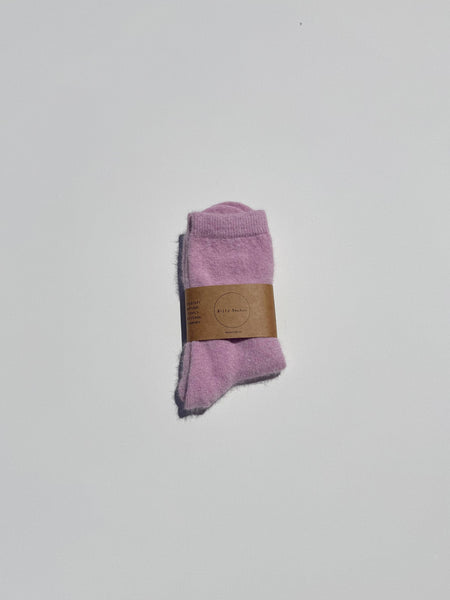 FLUFFY ANGORA SOCKS - CRYSTALS: Pink ruby