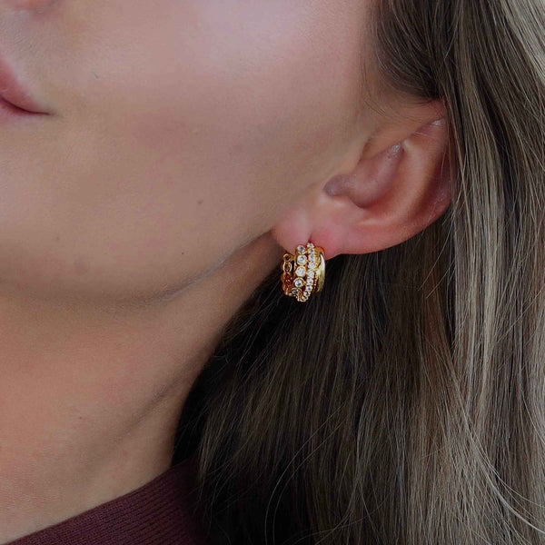 Bushra Huggies- Gold with White Zirconia