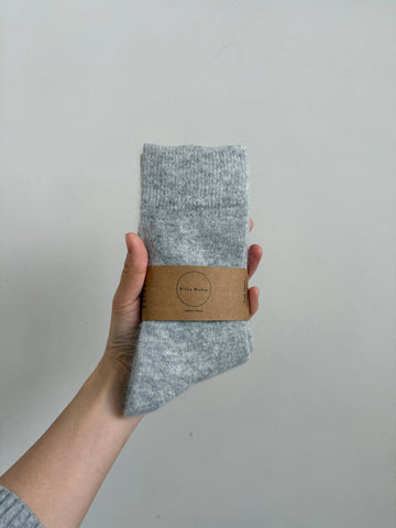 FLUFFY ANGORA SOCKS : Light Grey Melange