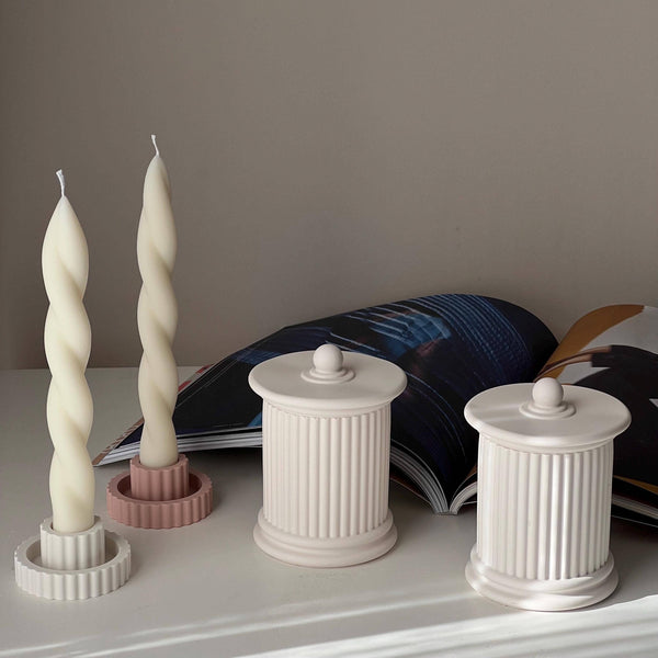 Ribbed Candlestick Holder: Nude