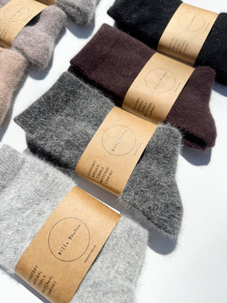 FLUFFY ANGORA SOCKS - NEUTRAL: Mushroom / Women’s 7.5 - 11.5, Men’s 6.5 - 10.5
