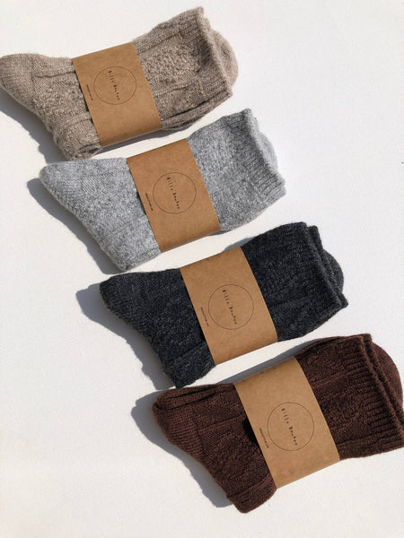 CABLE WOOL SOCKS: Mushroom / M/L