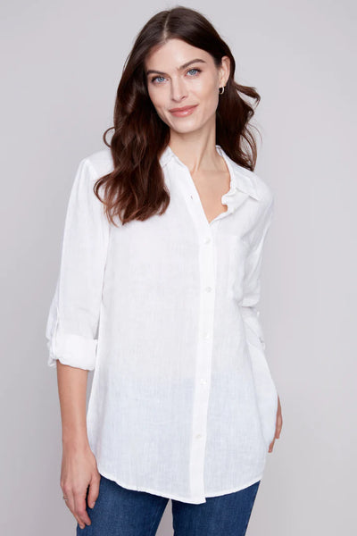 LINEN BUTTON UP BLOUSE