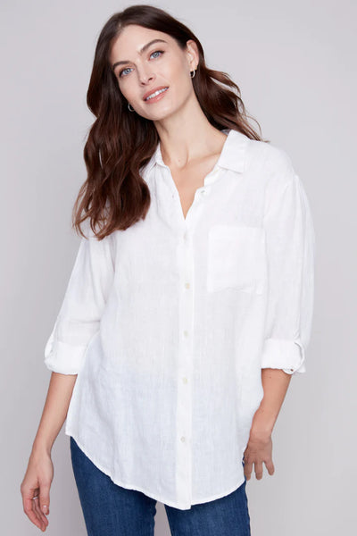 LINEN BUTTON UP BLOUSE