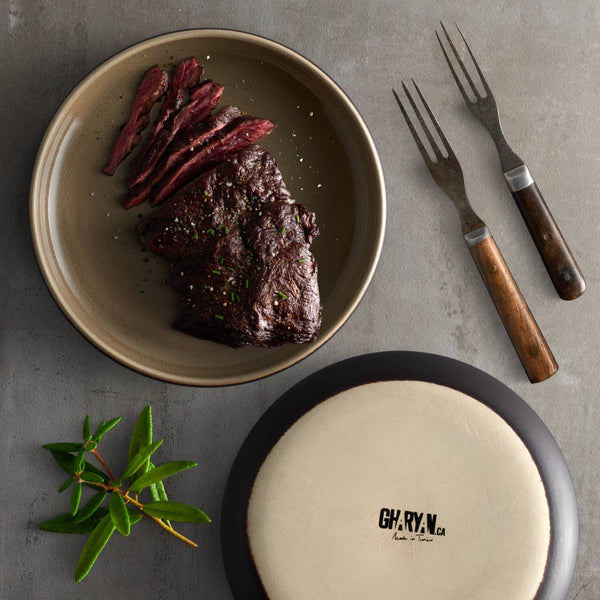 Handmade Stoneware Pasta/Salad Plate | Edan 7.9": Matte Black/Shiny White