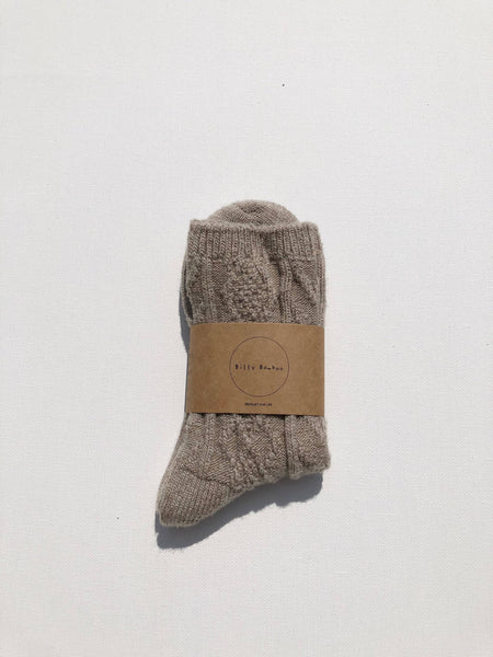 CABLE WOOL SOCKS: Light gray / M/L