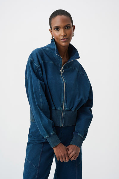 Dani Denim Funnel-Neck Bomber Jacket