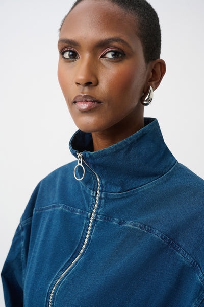 Dani Denim Funnel-Neck Bomber Jacket