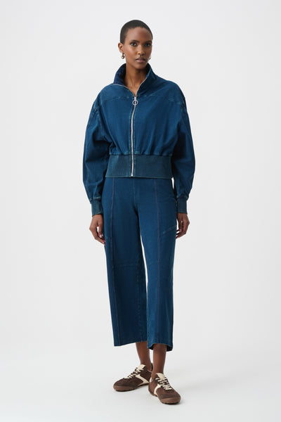 Dani Denim Funnel-Neck Bomber Jacket