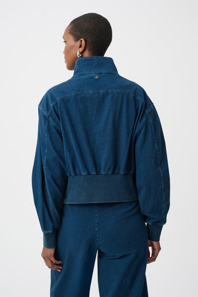 Dani Denim Funnel-Neck Bomber Jacket