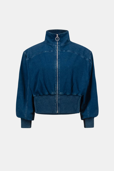 Dani Denim Funnel-Neck Bomber Jacket