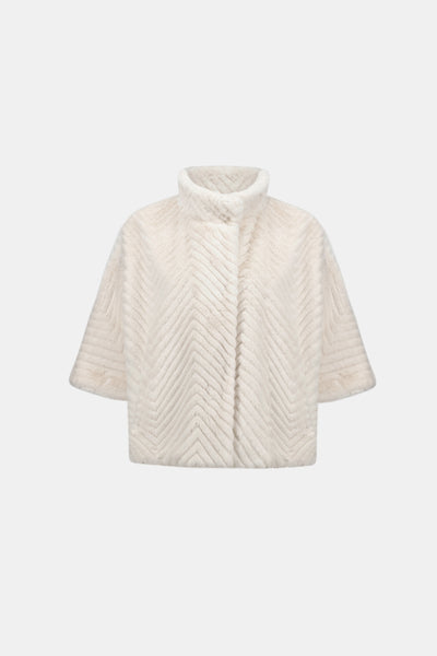 Chevron Faux Fur Cape-Style Jacket