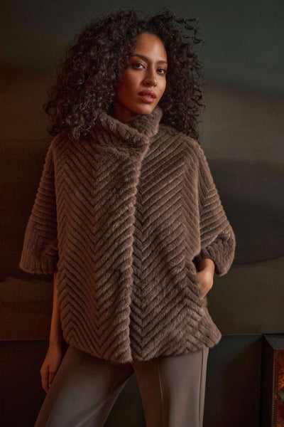 Chevron Faux Fur Cape-Style Jacket