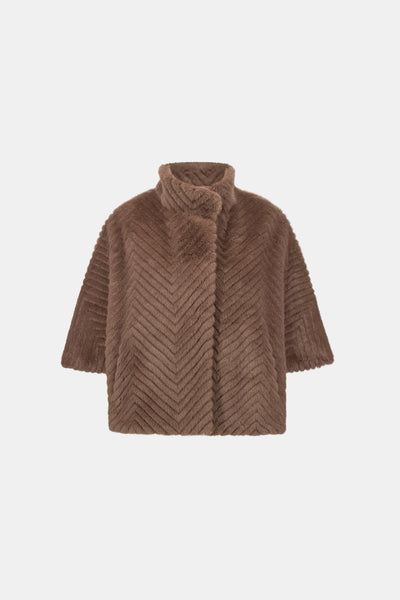 Chevron Faux Fur Cape-Style Jacket