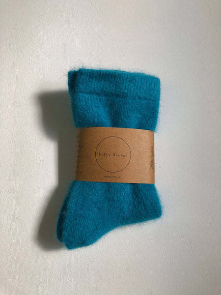 FLUFFY ANGORA SOCKS - CRYSTALS: Turquoise