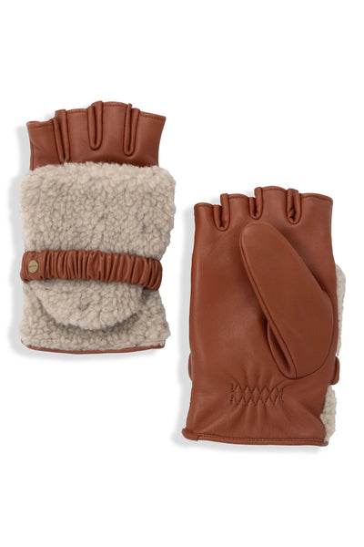 COURTNEY LEATHER CONVERTIBLE 2 IN 1 GLOVES - Camel
