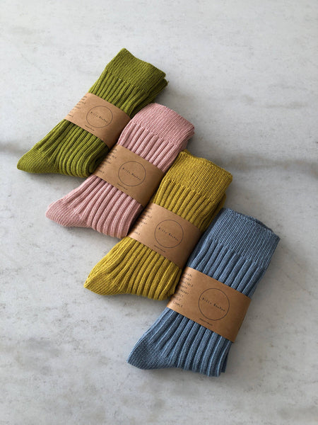 RIBBED COTTON HIGH SOCKS - pastel: Mustard