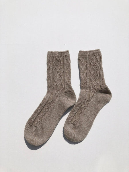 CABLE WOOL SOCKS: Mushroom / M/L